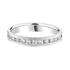 3.2mm Platinum Diamond Half Channel Set Milgrain Finish Wedding Ring 