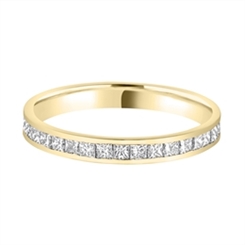 2.7mm Princess Cut Diamond Wedding Ring Half Channel Set 18ct Yellow Gold