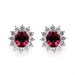 Red Spinel & Diamond Cluster Earrings 2.06ct