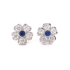 Floral Sapphire & Brilliant Cut Diamond Cluster Earrings