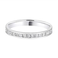 2.7mm Princess Cut Diamond Wedding Ring Half Channel Set 18ct White Gold
