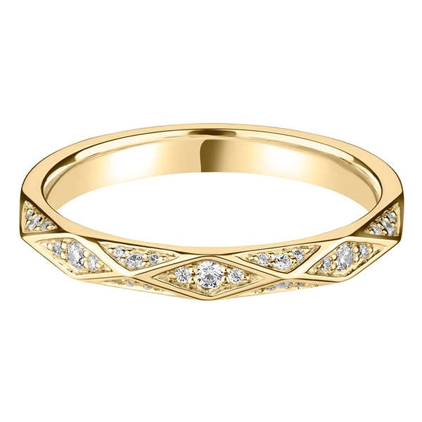 2.8mm Geometric Diamond Grain Set 18ct Yellow Gold Wedding Ring