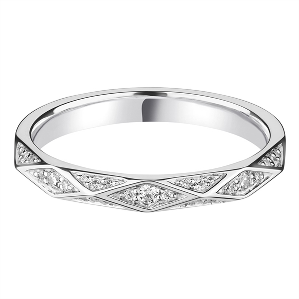 2.8mm Geometric Diamond Grain Set Wedding Ring 18ct White Gold