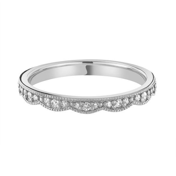 2.5mm Platinum Scalloped Diamond Grain Set Wedding Ring 