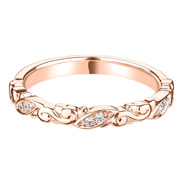 2.5mm 18ct Rose Gold Carved Decorative Diamond Wedding Ring