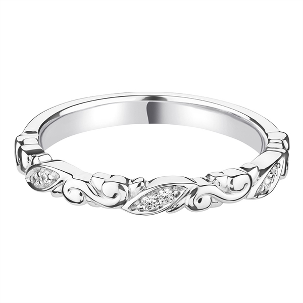 2.5mm Decorative Carved Diamond Wedding Ring Platinum