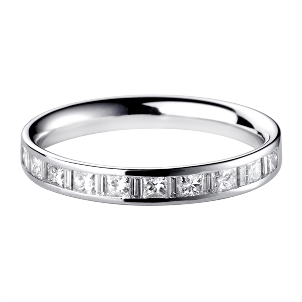 3mm Princess Cut Baguette Half Channel Set Wedding Ring 18ct White Gold