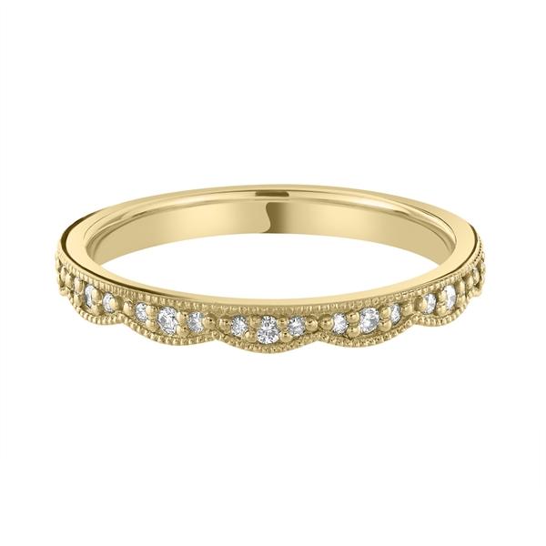 2.5mm 18ct Yellow Gold Scalloped Diamond Grain Set Wedding Ring 