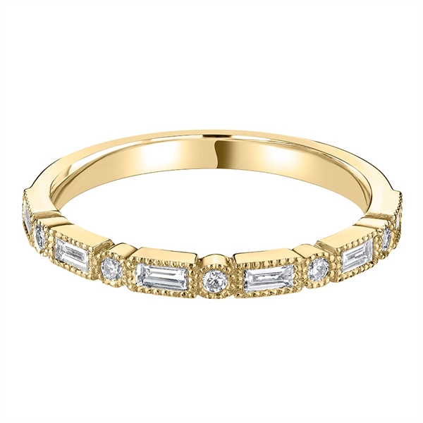 2.1mm Rub-Over Brilliant Cut Baguette Diamond Wedding Ring 18ct Yellow Gold