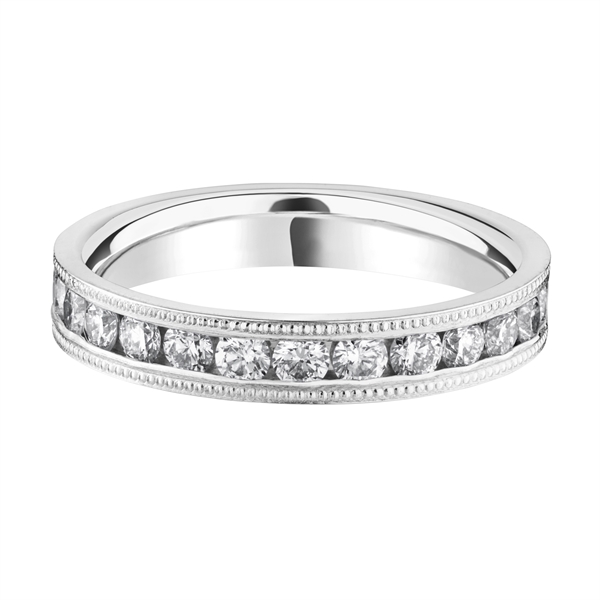 3.5mm Diamond Half Channel Set Milgrain Finish Wedding Ring 